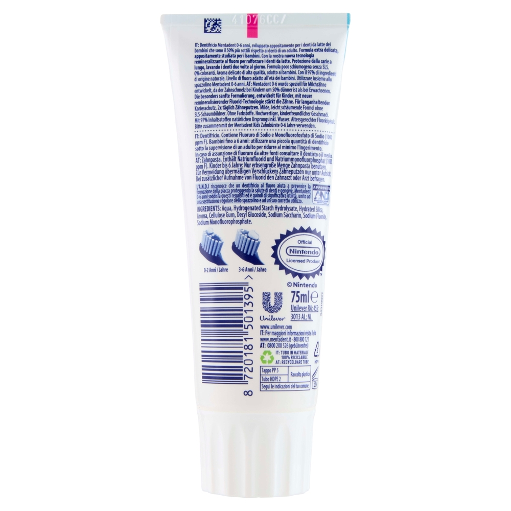 Mentadent Kids 0-6 Anni Super Mario Gusto Frutta 75 ml